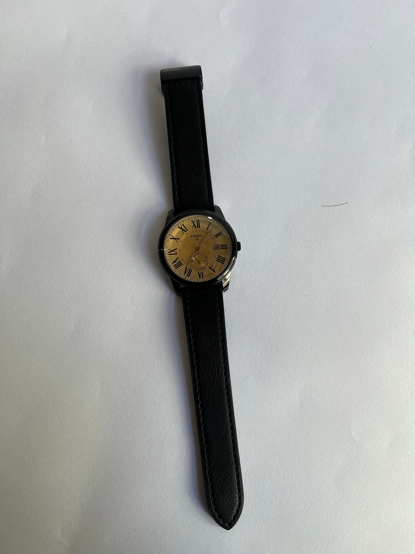 Aurevon Q Men’s Classic Analog Watch with Gold Dial, Roman Numerals & Black Leather Strap