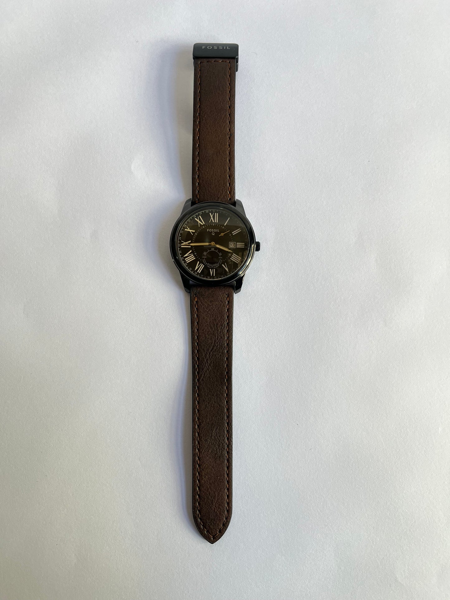 Aurevon Q Men’s Analog Watch with Black Dial, Roman Numerals & Brown Leather Strap