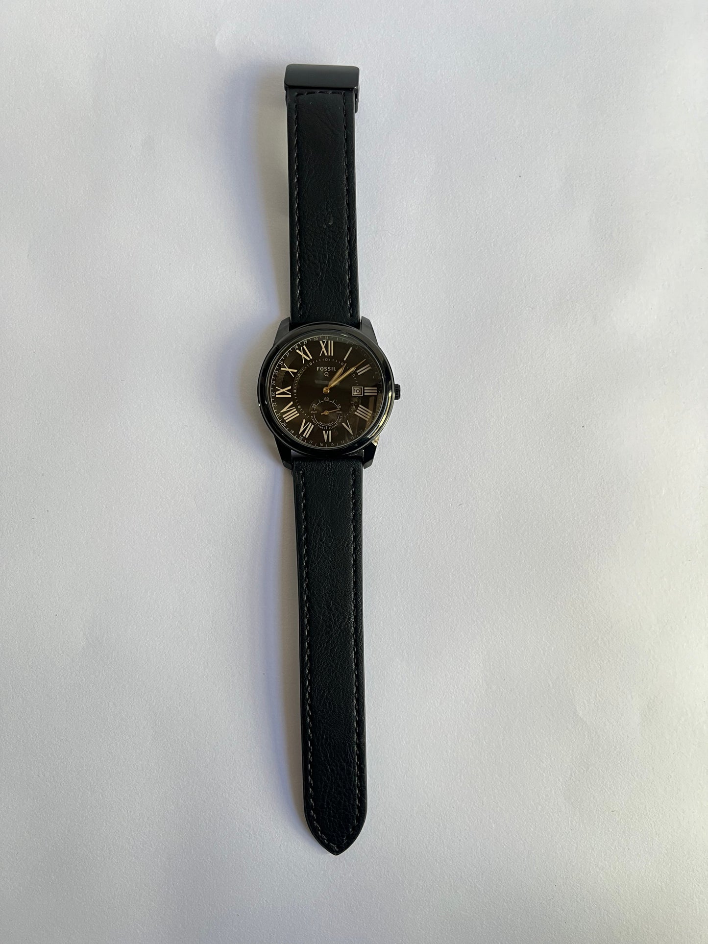 Aurevon Classic Black Roman Dial Leather Strap Watch for Men