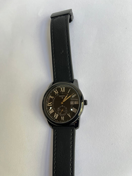 Aurevon Classic Black Roman Dial Leather Strap Watch for Men