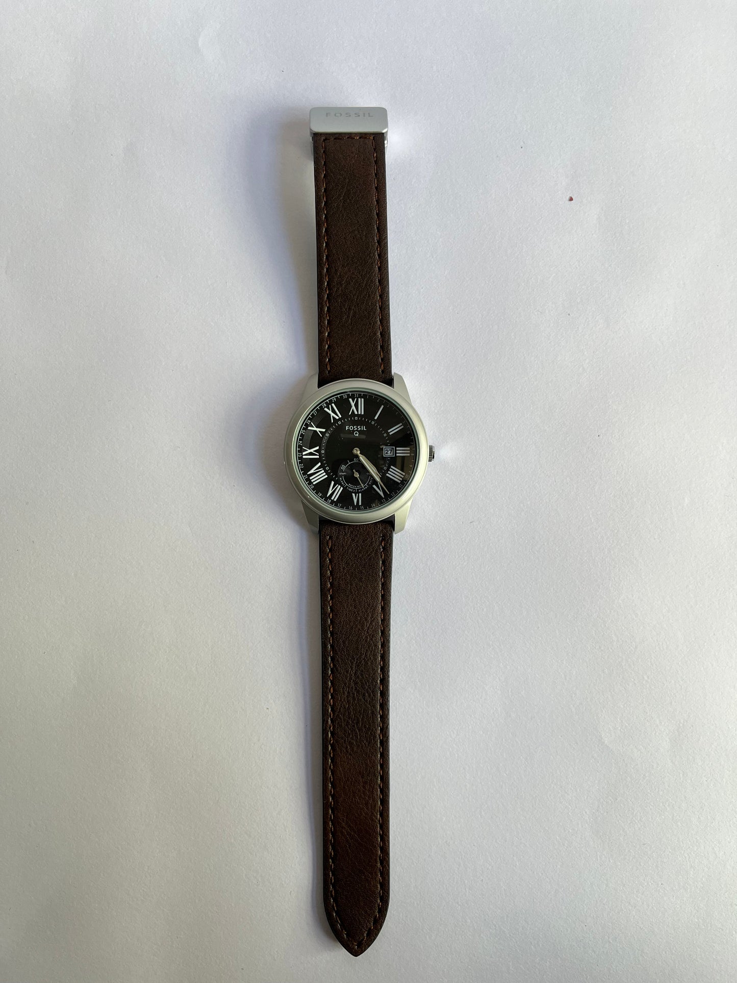 Aurevon Q Men’s Classic Analog Watch with Black Roman Dial & Brown Leather Strap