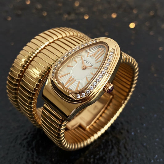 Aurevon Luxury Gold Oval Dial Bracelet Watch with Crystal Bezel