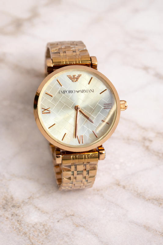 Aurevon Luxury Gold Dial Stainless Steel Watch for Women