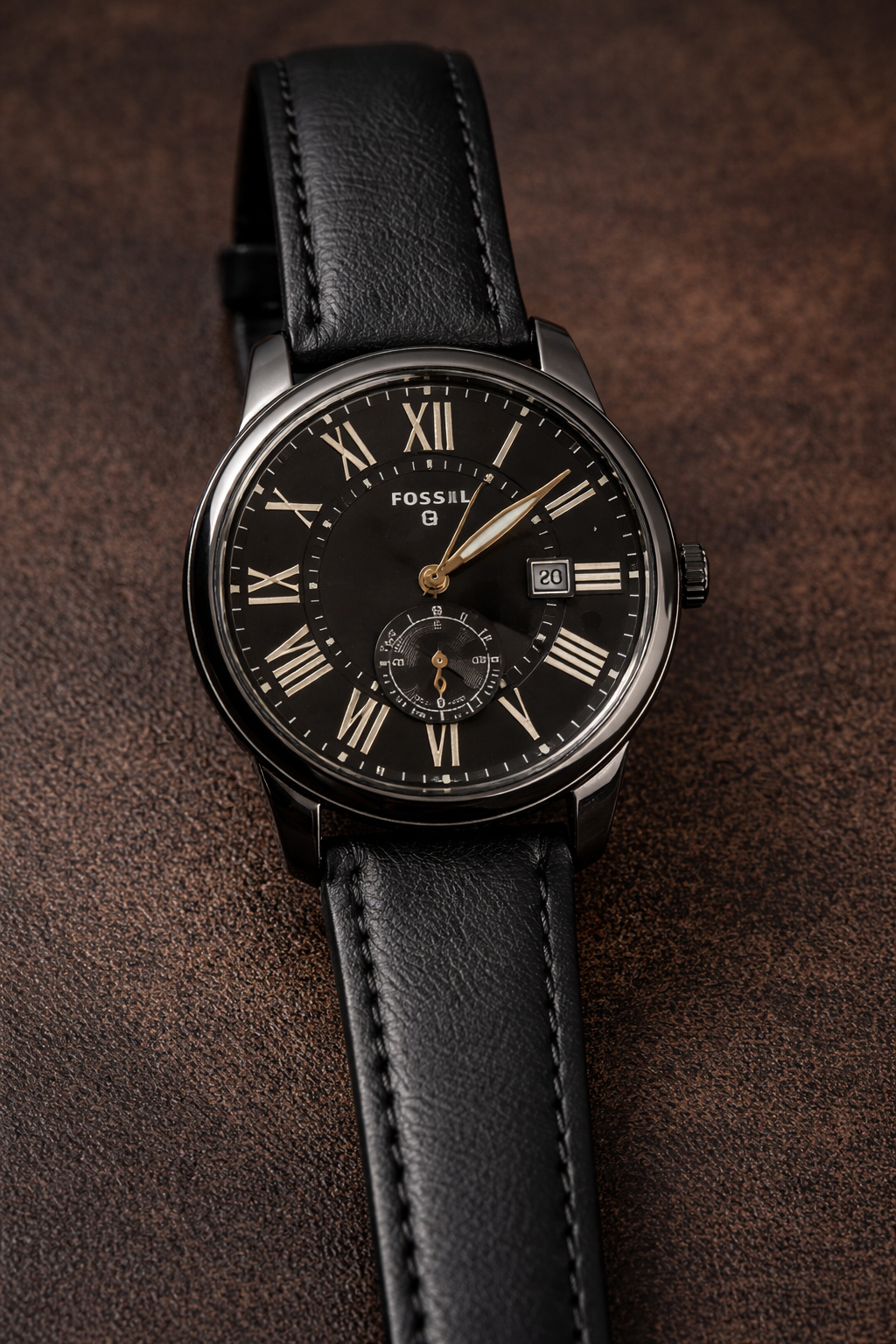 Aurevon Classic Black Roman Dial Leather Strap Watch for Men