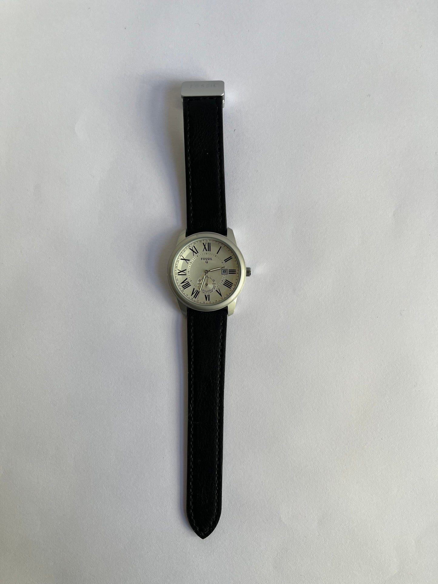 Aurevon Q Men’s Classic Analog Watch with White Roman Dial & Black Leather Strap
