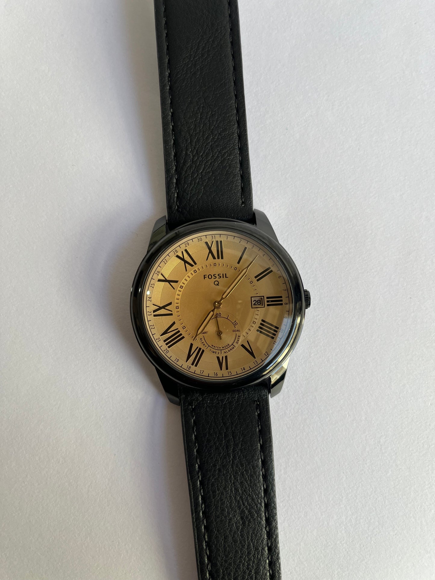 Aurevon Q Men’s Classic Analog Watch with Gold Dial, Roman Numerals & Black Leather Strap