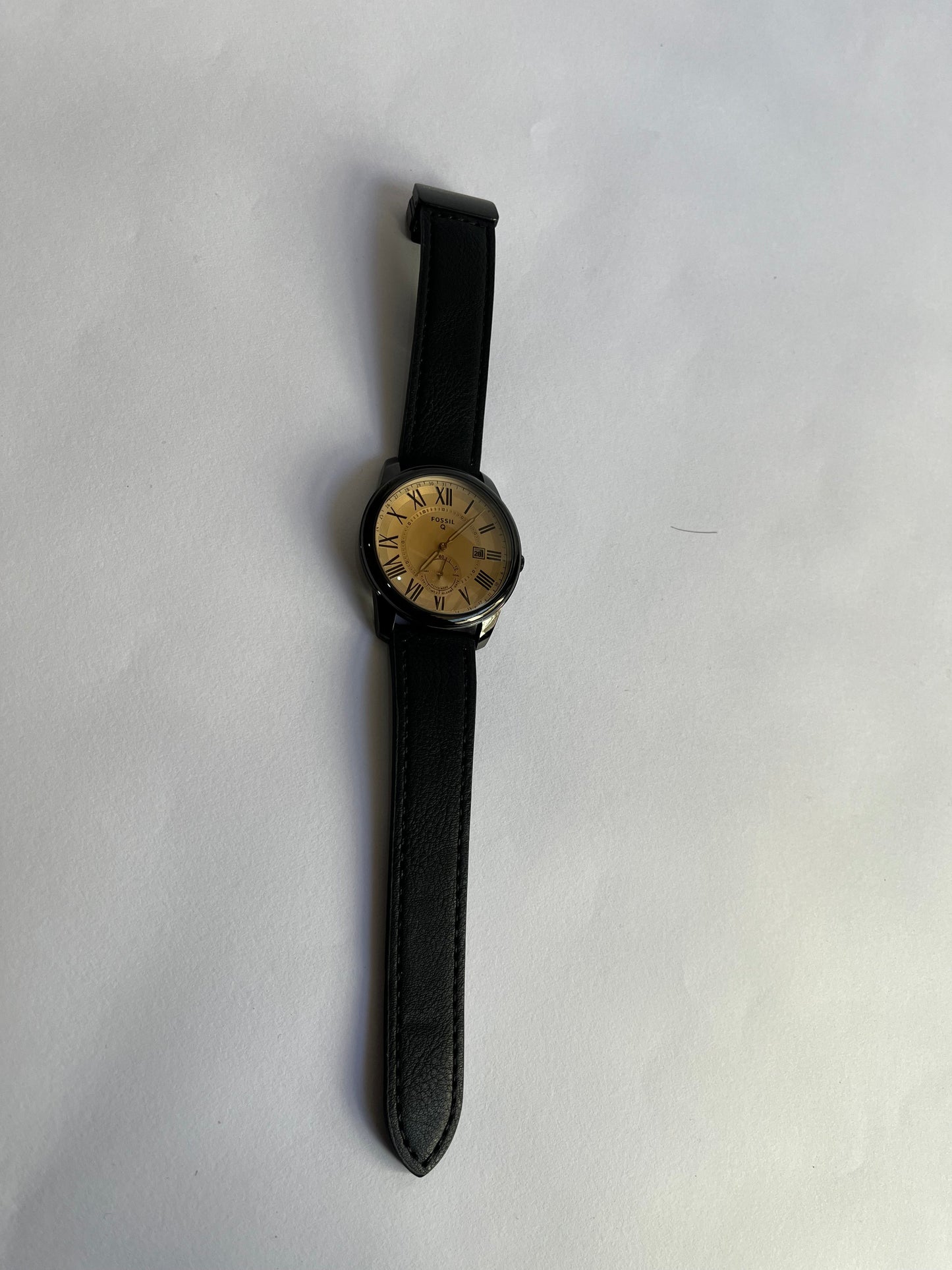 Aurevon Q Men’s Classic Analog Watch with Gold Dial, Roman Numerals & Black Leather Strap