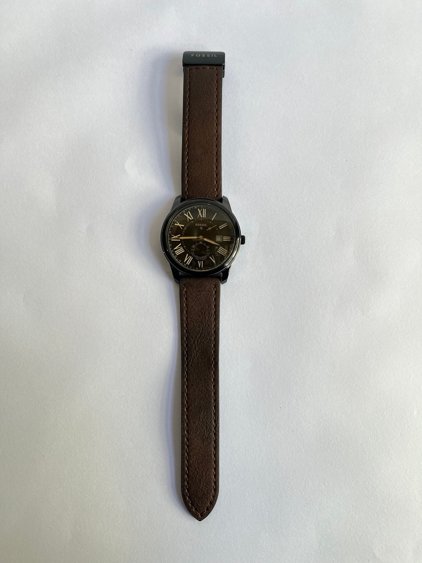 Aurevon Q Men’s Analog Watch with Black Dial, Roman Numerals & Brown Leather Strap