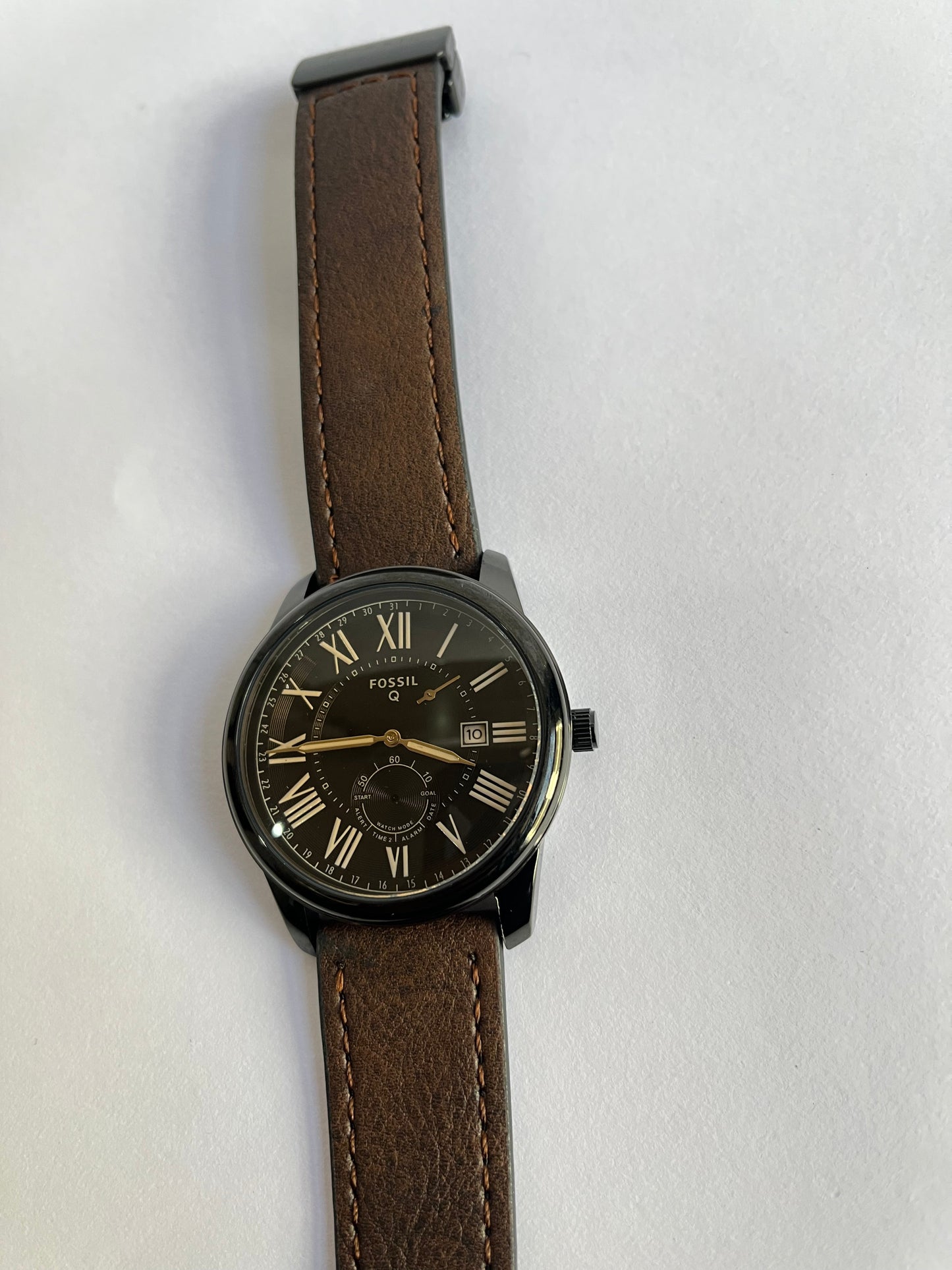 Aurevon Q Men’s Analog Watch with Black Dial, Roman Numerals & Brown Leather Strap