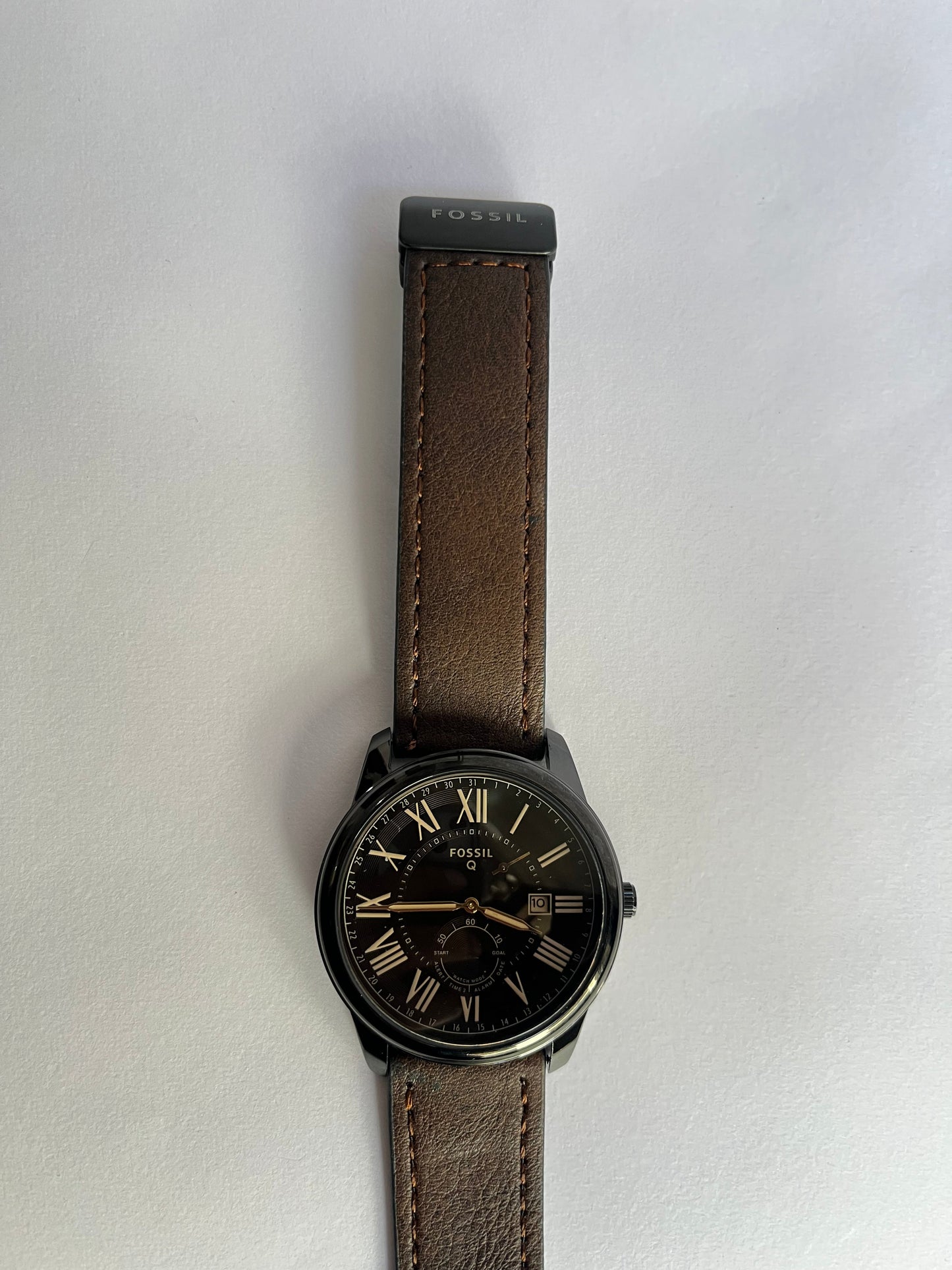 Aurevon Q Men’s Analog Watch with Black Dial, Roman Numerals & Brown Leather Strap