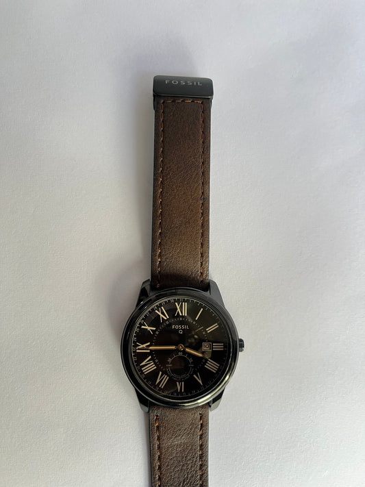 Aurevon Q Men’s Analog Watch with Black Dial, Roman Numerals & Brown Leather Strap