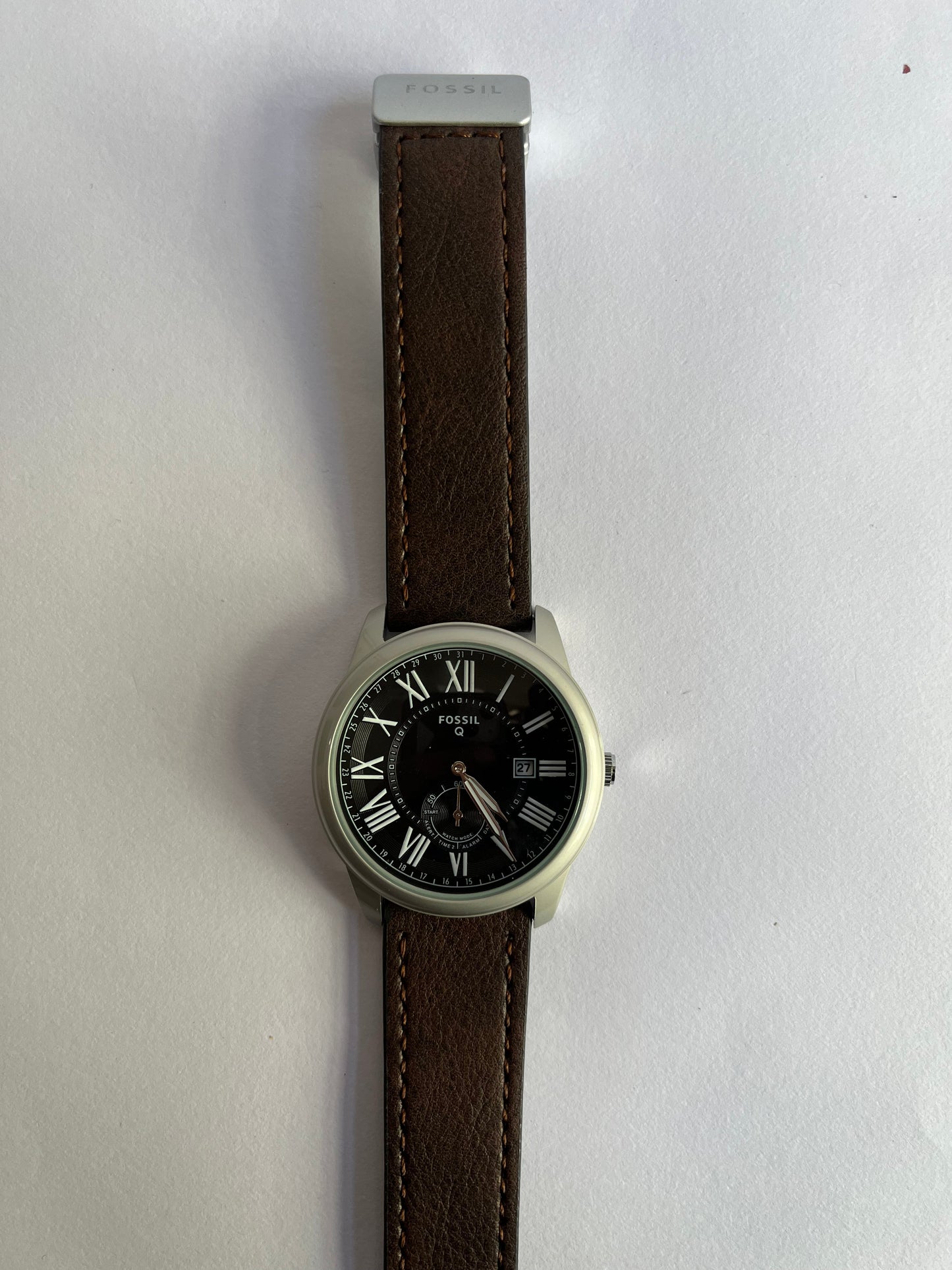 Aurevon Q Men’s Classic Analog Watch with Black Roman Dial & Brown Leather Strap