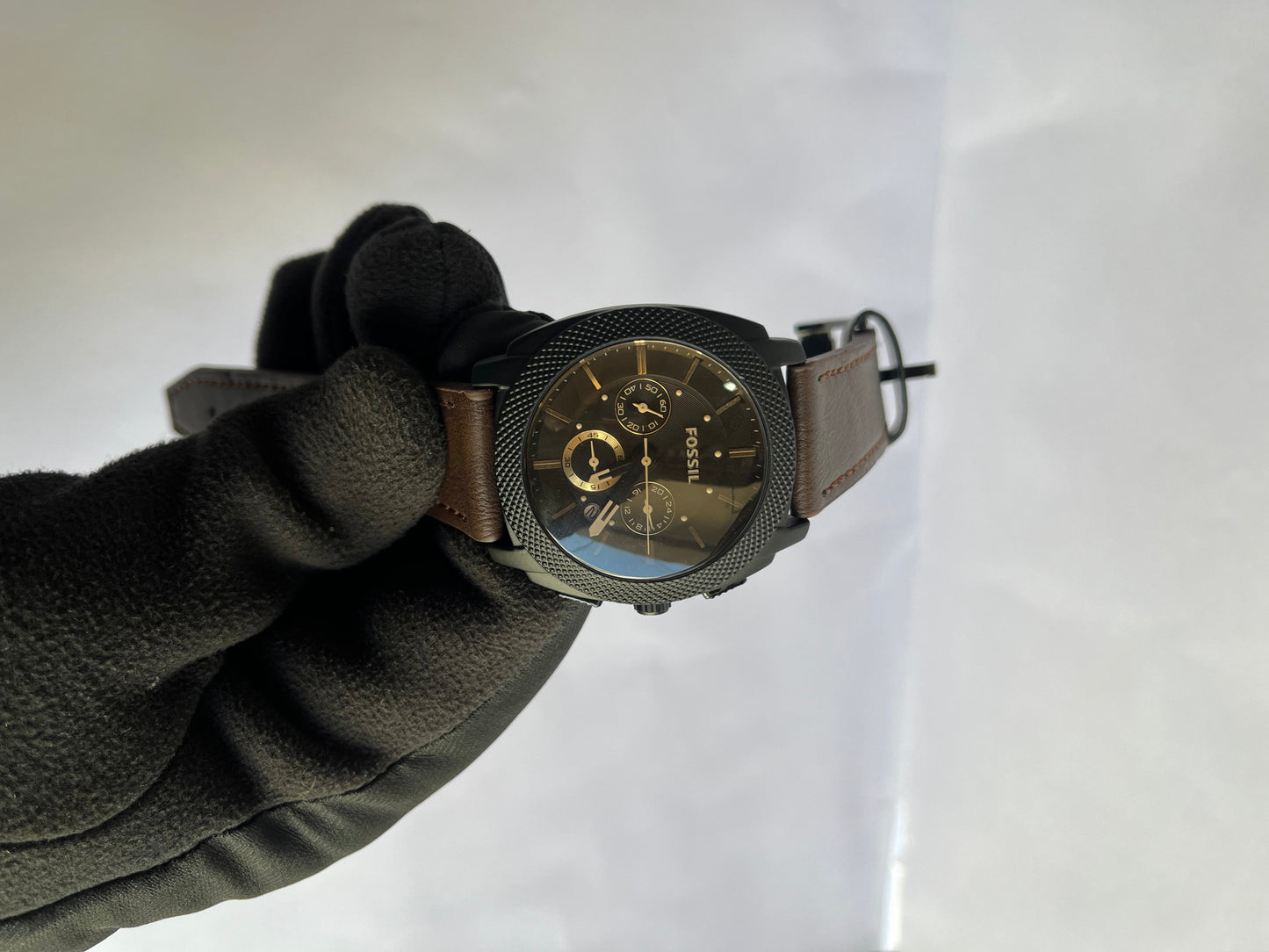 Aurevon Men’s Chronograph Watch with Brown Leather Strap & Black Dial