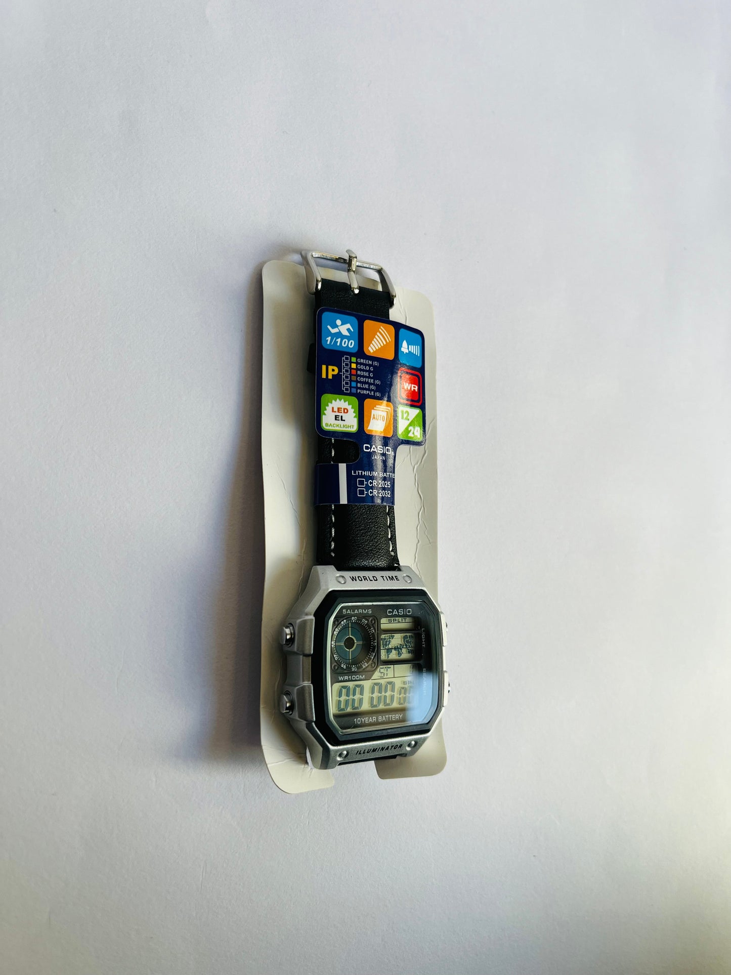 Aurevon Casio World Time Illuminator Digital Watch with Leather Strap
