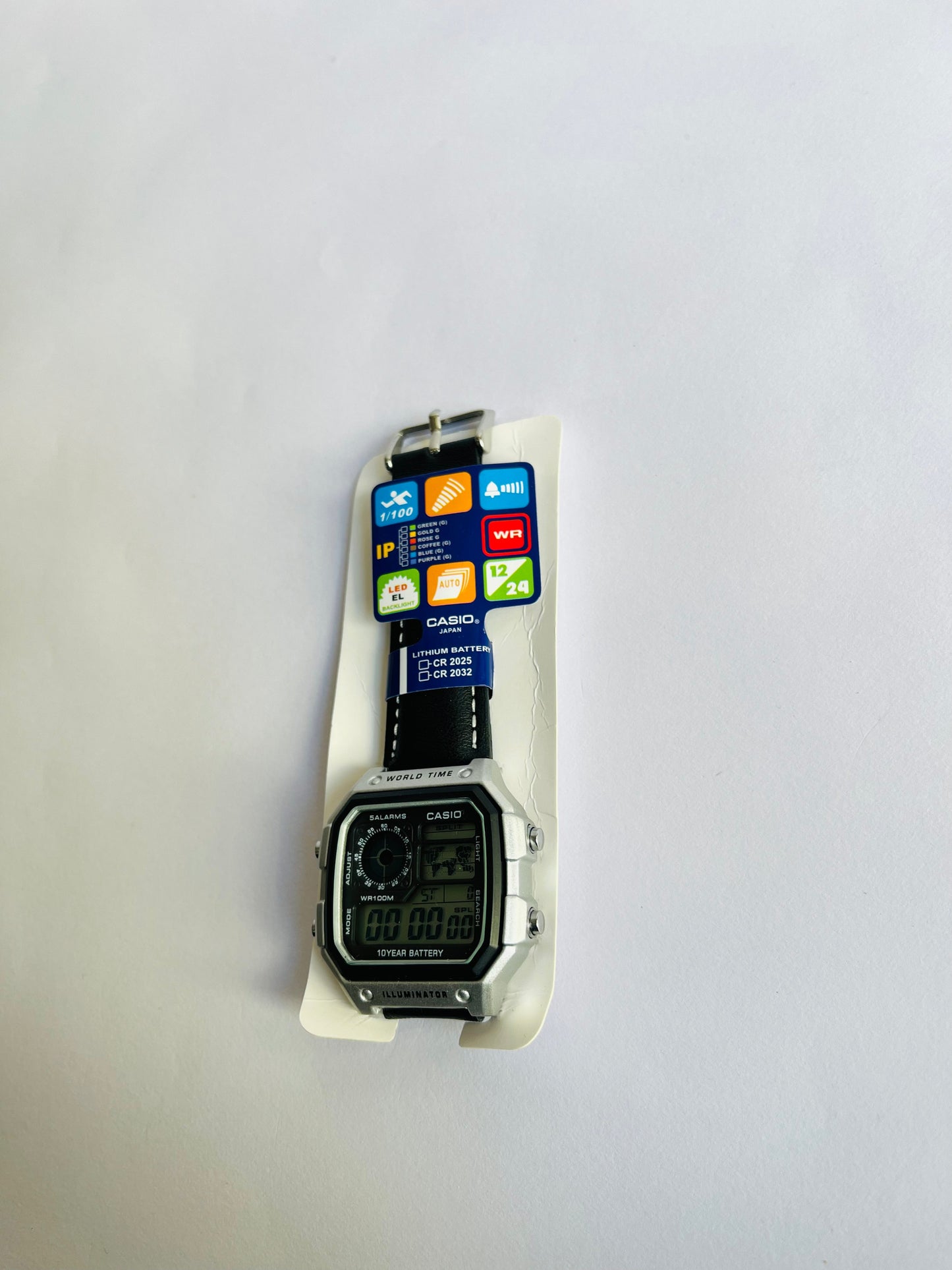 Aurevon Casio World Time Illuminator Digital Watch with Leather Strap