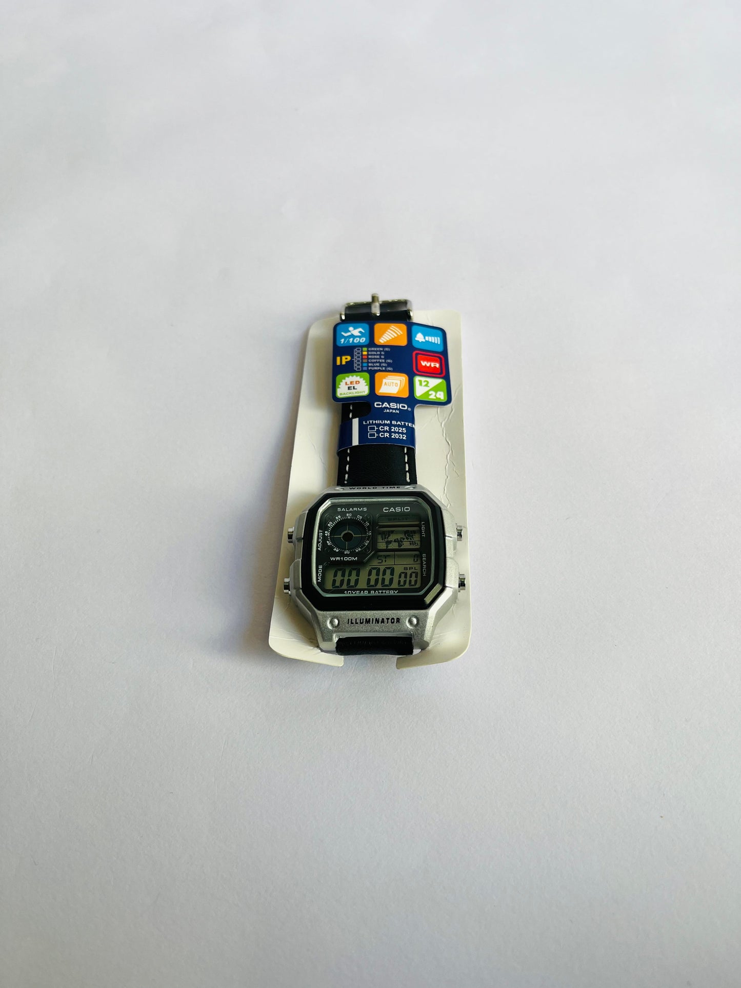 Aurevon Casio World Time Illuminator Digital Watch with Leather Strap