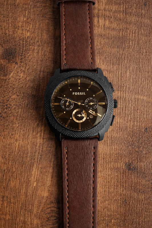 Aurevon Men’s Chronograph Watch with Brown Leather Strap & Black Dial